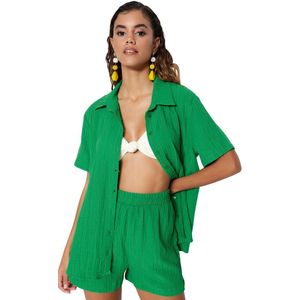 Trendyol Groen Geweven Overhemd Shorts Strandpak Tbess23Au00022
