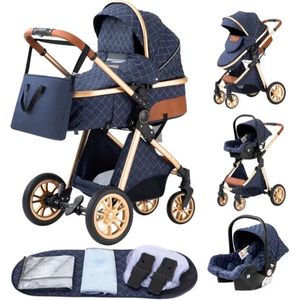 Luxe Kinderwagen - Luxe Kinderkoets - Luxe Babywagen - Luxe Baby Koets - Baby Koets - Kinderwagen - Babywagen - Kinderkoets - Inklapbaar - 3 In 1 - 9KG - Blauw