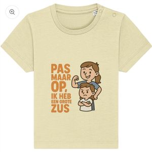 Kinder t-shirt - ik heb een grote zus - geel - 0-6 maanden