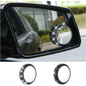 2 stuks kristallen dode hoekspiegel-autozijspiegel strass ronde spiegel 360 graden verstelbaar HD achteruitrijweergave auto grote dode hoek universele spiegel (zwart) - hoge kwaliteit .