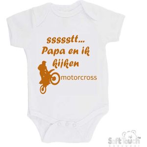 100% katoenen Romper ""ssssstt... Papa en ik kijken motorcross"" Unisex Katoen Wit/tan Maat 56/62