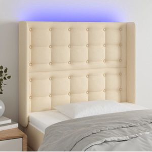 The Living Store Hoofdbord LED 103x16x118/128 cm stof crèmekleurig - Hoofd Bord Led - Hoofdbord Creme - Hoofdbord Met Led Verlichting - Led Headboard - Bedroom Decor