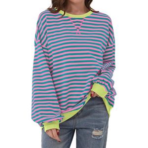 Dames Oversized Contrastkleur Gestreepte Sweatshirt - Casual Top voor Herfst en Winter