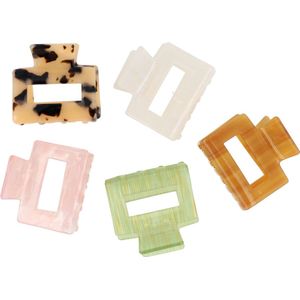 Lajetti - 5 stuks Haarklemmen Acetaat Klein - Bruin Roze Groen Wit Panterprint - Haarclip set Dames Milieu Vriendelijk