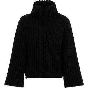 Knit Factory Kris Gebreide Dames Coltrui - Gebreide dames trui - Wintertrui - Damestrui - Wollen trui - Lange trompetmouw - Turtleneck - Zwart - 36/38