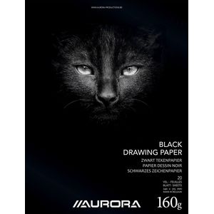Aurora Hobby/Knutsel/Tekenblok 240x315mm, zwart papier, 160 grams, pak van 10 stuks
