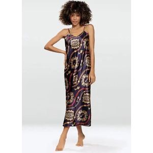 Hoogwardige satijn slipdress met gouden patroon S