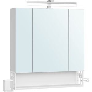 Rootz Badkamerkast - Opbergmeubel - Organizer - Spaanplaat - MDF - Metaal - Glazen spiegel - 16,5 cm x 70 cm x 75 cm - Wolkenwit - 20 kg capaciteit