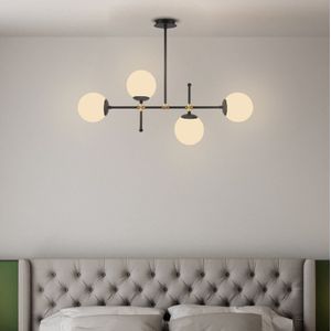 Hanglamp 4-Lichts Bol | Moderne Zwarte Hanglamp met 4 Glazen Bollen | Industrieel | Woonkamer | Eetkamer / Keuken | Verlichting | Zwart