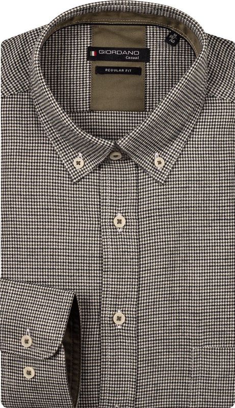 Giordano - Overhemd - Groen - Lange Mouw - Houndstooth - 100% Katoen