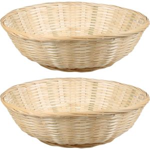 Broodmandje rond - 2x - bamboe hout - D35 cm - mandje rotan/riet - broodmanden/fruitmanden