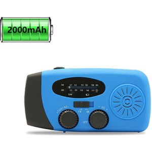 Colorful Sun® Noodradio op batterijen – Handmatig opwindbaar – Zonne-energie – Micro-USB – 2000mAh powerbank – AM/FM radio – LED zaklamp – SOS alarm – Voor noodsituaties – Blauw
