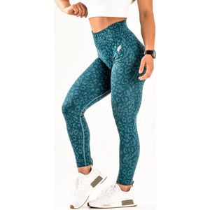 Wild animal sportlegging dames - squat proof, stylish animal print & high waist - petrol