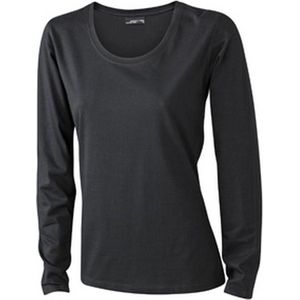 James and Nicholson Dames/dames T-Shirt met lange mouwen (Medium Long-Sleeved) (Zwart)