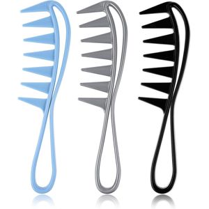 3 brede kammen tegen klitten - Voor nat en krullend haar - Set in zwart, blauw, grijs