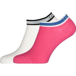Calvin Klein damessokken Spencer (2-pack) - enkelsokken logo boord - wit en roze - Maat: One size