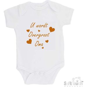 100% katoenen Romper ""U wordt overgroot oma"" Unisex Katoen Wit/tan Maat 56/62 Zwangerschap aankondigen - Bekendmaking zwangerschap - Zwangerschapsaankondiging