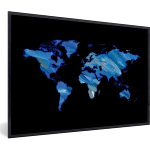Fotolijst incl. Poster - Wereldkaart - Zwart- Waterverf - 90x60 cm - Posterlijst