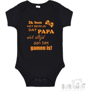 100% katoenen Romper ""Ik ben het bewijs dat PAPA niet altijd aan het gamen is!"" Unisex Katoen Zwart/mosterd Maat 62/68