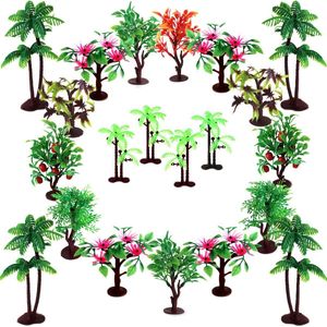 Bomen taartdecoraties, modelbouw bomen met basen, (19 stuks, 7,5-14 cm), h0 bomen voor miniatuurdecoratie of taarttopper