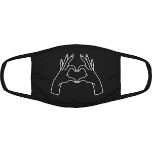 Love hands mondkapje | grappig | gezichtsmasker | bescherming | bedrukt | logo | Zwart mondmasker van katoen, uitwasbaar & herbruikbaar. Geschikt voor OV