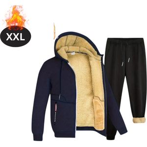 Livano Thermokleding Heren - Thermobroek - Thermoset Fleece - Met Capuchon - Thermolegging - Winter - Thermojack - Marineblauw - XXL