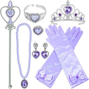 Het Betere Merk - Prinsessen accessoires - Kroon - Toverstaf - Verkleedkleding - paarse handschoenen