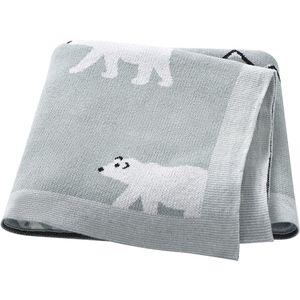 Pretty Panda - wiegdekentje baby ijsberen licht blauw - super zacht biokatoen met Oeko Tex label - handig, mooi en zacht dekentje voor thuis en onderweg- ideaal kraamcadeau