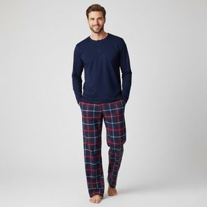 La V pyjamaset met henleykraag voor heren Donkerblauw/ Rood S
