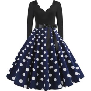 Vintage Kleurblok Swing Jurk voor Vrouwen met V-hals