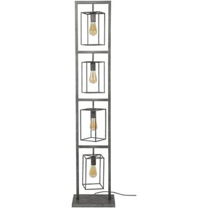 Cube - Vloerlamp toren - 4 stalen frames - vierkant - oud zilver - met 4 LED lichtbronnen