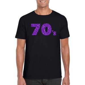 Zwart 70s t-shirt met paarse glitters heren - 70s/80s/disco S