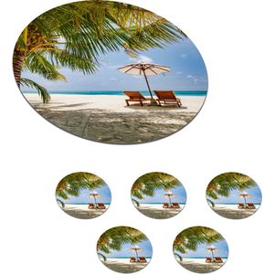 Onderzetters voor glazen - Rond - Strand - Strandstoel - Parasol - 10x10 cm - Glasonderzetters - 6 stuks