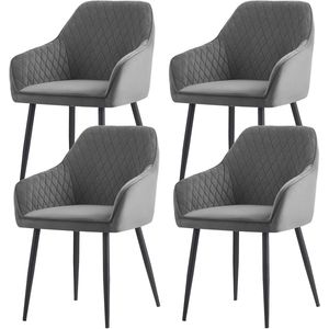 Set van 4 Fluwelen Eetkamerstoelen met Arm- en Rugleuning - Modern en Comfortabel