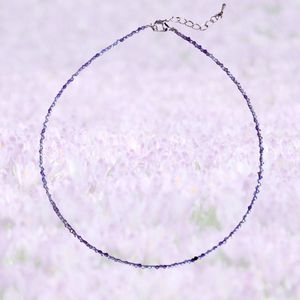Collier - ketting - lila/paarse zirkonia - natuursteen - 2 mm dik - 40 cm lang