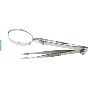 MEDLUXY® - Splinter Pincet met Vergrootglas (loep verstelbaar) - Recht - Tip Speerpunt Vormig - 12 cm - SP0000 (splinterpincet, arrowhead tip)