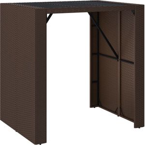 vidaXL Bartafel Poly Rattan Bruin - Glazen Blad Bistrotafel - Tuintafel - Bartafel - PE-rattan - Kunststof Tafel