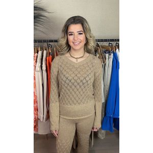 Rafaella | Lurex V-Neck Sweater, Karamel, Maat S/M