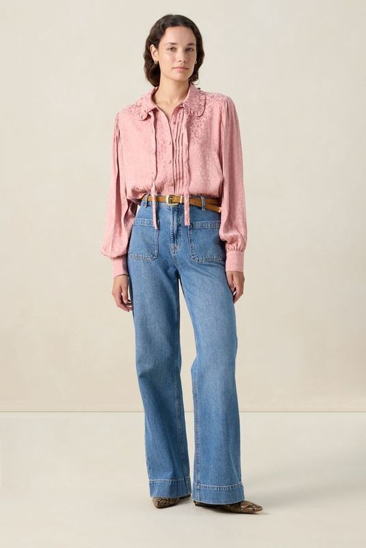 Sissy-Boy - Blouse - Roze - Met Strik - Lange Mouwen - Ruffle Kraag