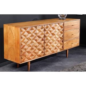 Massief houten dressoir ALPINE 145 cm natuurlijke acacia retro-design met honingkleurige afwerking