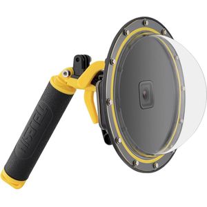 Telesin Waterdichte GoPro Dome — Behuizing voor GoPro Hero 9 / 10 / 11 / 12 — Ideaal voor split-level beelden — Inclusief drijvende bobber, polsbandje en schoonmaakset — Zwart/Geel