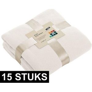 15x Fleece dekens/plaids gebroken wit 130 x 170 cm - Woondeken - Fleecedekens