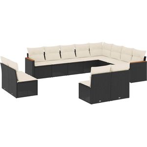 vidaXL - 12-delige - Loungeset - met - kussens - poly - rattan - zwart