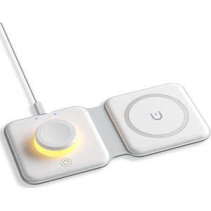 Draadloze Oplader 2-in-1 Qi Oplaadstation Opvouwbaar Inductief Oplader - Hoofdtelefoon Apple Watch - SE/8/7/6/5/4/3/2 - iPhone Serie 14/13/Pro/Max/X/XS/XR/8/8Plus - (Wit) Oplaadstation