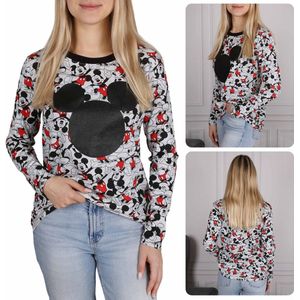 DISNEY Mickey Mouse Damesblouse met lange mouwen, grijs, katoen