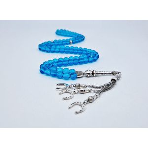 Handgemaakte tesbih ""Tasbih"" natuursteen "" Blauwe kwarts "" - Aantal kralen 99 - Diameter kralen 8MM - met metaal tassel ""Hoefijzer"" - Een mooi cadeau-idee