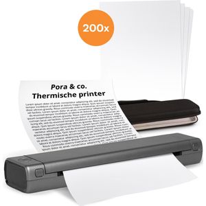 Pora&Co - Thermal Printer - Portable Printer A4 - Draagbare Printer A4 - Incl. 200 Vellen + Draagtas - Afdrukken met Telefoon of Computer - Thermische Printer - Grijs