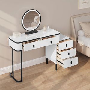 Moderne Make-uptafel met Dimbare Spiegel en Voldoende Opbergruimte - Wit/Zwart, 100 x 40 x 125 cm