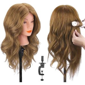 Oefenhoofd van Echt Haar 45 cm - Multifunctioneel Cosmetica Poppenhoofd zonder Merken