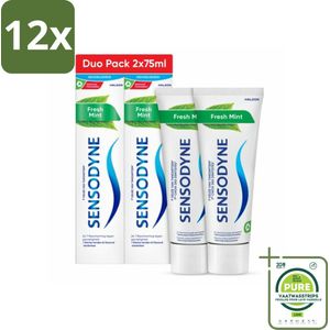 Sensodyne - Tandpasta - Fresh Mint - Frisse Munt - Duopack - 2 x 75 ml - Voordeelverpakking - 12 stuks - Gevoelige tanden - Tandpasta